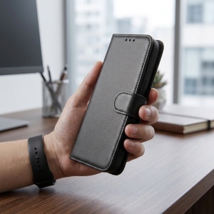 Husa Xiaomi Redmi A7 Pro, Tip Carte, 3 Sloturi Card, set cu sticker, Skydddar Smart Classic, Negru - Img 2