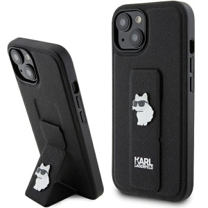 Huse pentru iPhone 15 Plus, Karl Lagerfeld, Saffiano Gripstand, Negru