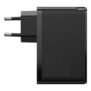 Incarcator 2x USB-C PD 100W, 2x USB-A QC3.0 with Cable Type-C to Type-C - Baseus (CCGAN2P-L01) - Black - Img 3