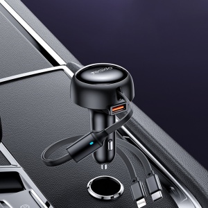Incarcator auto, 2 Cabluri Retractabile Type-C si Lightning, 53W, USB-A, Yesido, Negru - Img 2