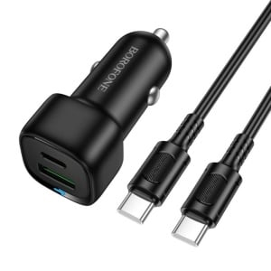 Incarcator Auto 38W Dual Port (Type-C PD20W + USB-A QC3.0) cu Cablu Type-C Inclus Borofone BZ34B, ABS, Negru