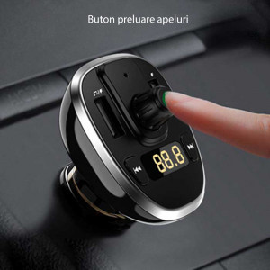 Incarcator Auto cu Modulator FM, Display LED, 2xUSB 3A, MicroSD, Yesido (Y39) - Negru - Img 6