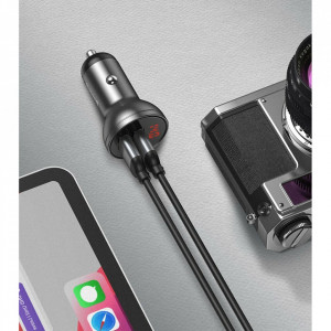 Incarcator auto, display voltaj, 2x USB 4.8 A, 24W, Baseus - Negru - Img 7