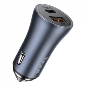 Incarcator auto USB-A, USB-C, 40W cu cablu Type-C la Lightning, Baseus (TZCCJD-B0G) - Gri inchis - Img 4