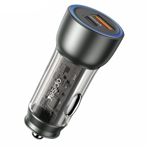 Incarcator auto, USB si Type-C, 30W, Fast Charging, Yesido, Negru