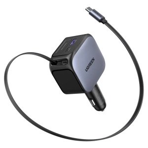 Incarcator pentru Masina, Cablu Retractabil USB-C, USB-C/A, 145W, 70cm, Ugreen EC604, Negru - Img 2