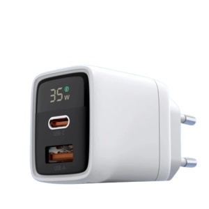 Incarcator Priza Fast Charging 35W, 1xUSB-A, 1xType-C, LED Display, SKYDDAR INNOVATION CH3, set cu sticker, Alb