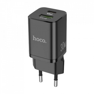 Incarcator priza (N13 Bright), USB-A, USB Type-C, Q.C 3.0, PD 30W, 3.0A, HOCO - Negru - Img 3