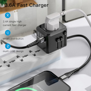 Incarcator priza pentru calatorie 3x USB, Type-C, EU, UK, US, AUS, 3.6A - Yesido (MC10) - Black - Img 4