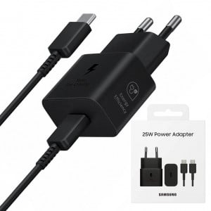 Incarcator priza USB-C, 25W + Cablu Type-C - Samsung (EP-T2510XWEGEU) - Black (Blister Packing) - Img 1