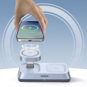 Incarcator Wireless 3in1, MagSafe, Fast Charging, Qi2, for iPhone, AirPods, Apple Watch, 25W, Ugreen W711, Blue - Img 7
