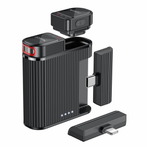 Microfon lavaliera 2in1, Wireless 2.4GHz, Raza 100m, Baterie 600mAh, Yesido, Negru