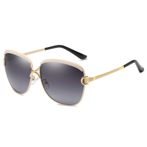Ochelari de soare dama, protectie UV, Rama metalica, Filtru UV, polarizati (8702), set cu sticker, Negru;auriu;bej
