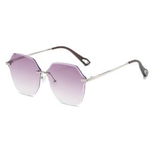 Ochelari de Soare Dama, Protectie UV, Rama metalica, Filtru UV, Stil Supradimensionat (8195), set cu sticker, Argintiu;mov