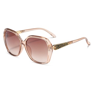 Ochelari de soare dama, protectie UV, rotunzi, Filtru UV 400, design rama (5599), set cu sticker, Maro