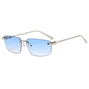 Ochelari de Soare Unisex, Protectie UV, Fara Margini, Stil Rectangular, set cu sticker, Model S098, Albastru deschis
