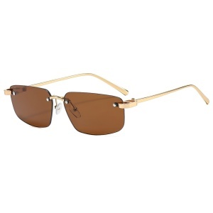 Ochelari de Soare Unisex, Protectie UV, Fara Margini, Stil Rectangular, set cu sticker, Model S098, Maro
