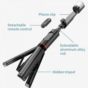 Selfie stick tip trepied cu telecomanda Bluetooth, Techsuit Q12S - Negru - Img 4