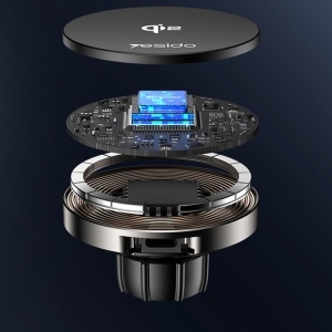 Suport auto cu incarcare wireless, Fixare magnetica, Qi 2.0, 15W, MagSafe, Bord, Parbriz, Grila ventilatie, Yesido, Negru - Img 4