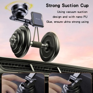 Suport auto telefon, Magnetic, Brat telescopic, Ventuza, 6 Magneti N52, Yesido, Negru - Img 2