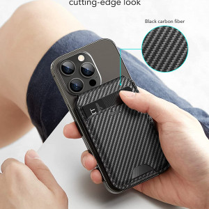 Suport portofel MagSafe, piele ecologica, pliabil, ESR - Fibra Carbon - Img 2