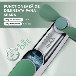 Ventilator Portabil Mini, de Poseta, de Birou, de Mana, Silentios, Pliabil, 1200mAh, SKDR NiniFan - Verde - Img 5