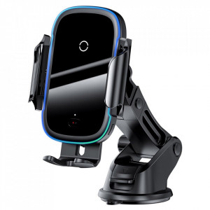 Baseus - Light Electric Car Holder (WXHW03-01) with Wireless Charging, 15W for Dashboard / Windshield / Air Vent - Black - Img 5