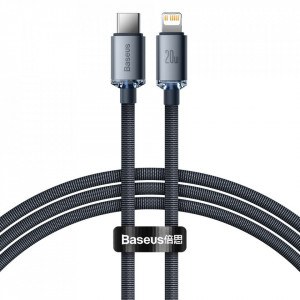 Cablu de date Type-C la Lightning, 20W, 1.2m, Baseus Crystal Shine (CAJY000201) - Negru - Img 1