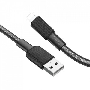 Cablu de date (X69 Jaeger), USB-A to Lightning, 12W, 2.4A, 1.0m, HOCO - Negru / Alb