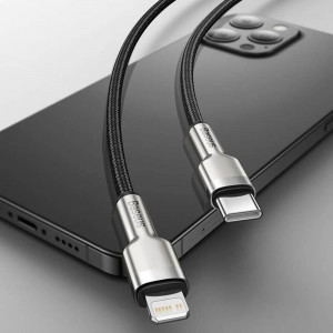 Cablu Type-C to Lightning, Fast Charging PD20W, 480Mbps, 2.4A, 1m - Baseus Cafule Series Metal (CATLJK-A01) - Black - Img 6