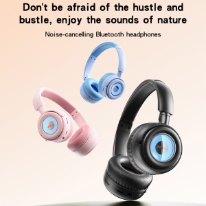 Casti wireless copii, Bluetooth 5.3, RGB, 500mAh, Jack 3.5mm, Yesido, Negru - Img 2