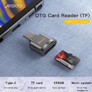 Cititor de carduri, OTG, Type-C la TF, Aliaj zinc, Yesido, Gri - Img 7