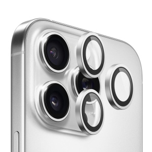 Folie camera pentru iPhone 16 Pro / 16 Pro Max, Blueo, Sticla Securizata, Ultra HD, Original Metal Frame Lens Protector, Set de 3, Negru