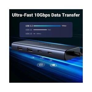 Hub USB-C la 3xUSB-C, 2x USB, 2x HDMI, 4K@60Hz, 10Gpbs, PD100W, Ugreen, Gri - Img 6