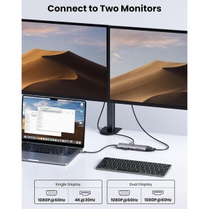 Hub USB-C la Type-C, 3x USB, HDMI, RJ45, Jack 3.5mm, VGA, TF, SD Card, Ugreen CM498, Gri - Img 5