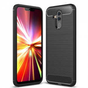 Husa Huawei Mate 20 lite din silicon, Slim, cu textura Fibra Carbon - Negru