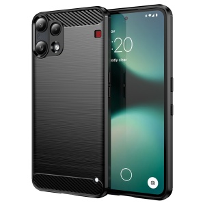 Husa Nothing Phone (3a) Lite din Silicon Slim, cu textura Fibra Carbon, set cu sticker, Carbon Silicone, Negru
