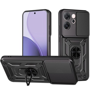 Husa Oppo Reno14 FS 5G / Reno14 F cu Inel magnetic, Protectie Camera, set cu sticker, CamShield, Negru