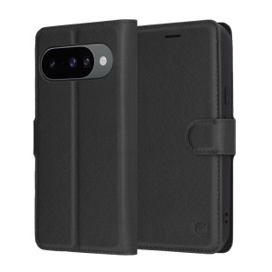 Husa pentru Google Pixel 10 / Pixel 10 Pro, SKYDDAR INNOVATION, Leather Wallet, tip Carte, cu Portofel Interior, Finisaje Premium, Negru, set cu sticker  - Img 1