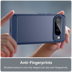 Husa pentru Google Pixel 10 Pro XL, SKYDDAR INNOVATION, Carbon Silicone, din Silicon Premium, Slim, cu textura Fibra Carbon, Albastru, set cu sticker  - Img 6