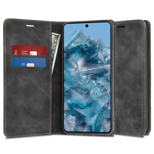 Husa pentru Google Pixel 8 Pro, SKYDDAR INNOVATION, Soft Wallet, tip Carte din piele Eco Premium, cu Portofel Interior, Negru, set cu sticker