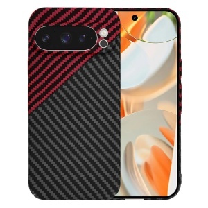 Husa pentru Google Pixel 9 Pro, SKYDDAR INNOVATION, textura carbon, Carbonite FiberShell, set cu sticker, Rosu inchis,