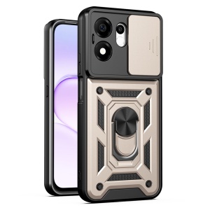 Husa pentru Honor 600 Smart, protectie camere, Inel magnetic, set cu sticker, CamShield, Auriu