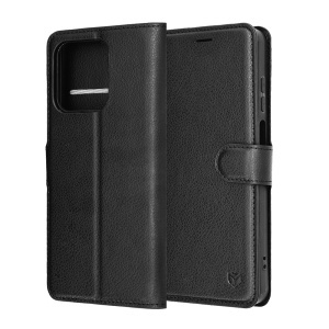 Husa pentru Honor X5c Plus, SKYDDAR INNOVATION, Leather Folio tip Carte, cu Portofel Interior, Finisaje Premium, set cu sticker, Negru - Img 6