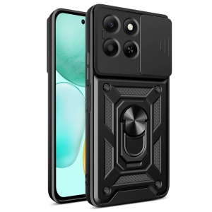 Husa pentru Honor X6c, SKYDDAR INNOVATION, CamShield, Inel magnetic, set cu sticker, Negru