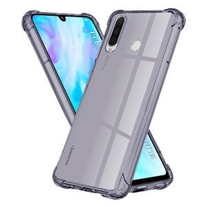 Husa pentru Huawei P30 Lite / P30 Lite New Edition, SKYDDAR INNOVATION, Shockproof Clear Silicone, Silicon Slim, set cu sticker, Fumuriu