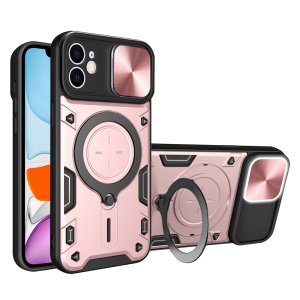 Husa pentru iPhone 11, cu inel magnetic si suport ajustabil, protecție completa camera, SKDR SafeCover - Roz auriu