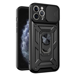 Husa pentru iPhone 11 Pro Max, SKYDDAR INNOVATION, CamShield, Inel magnetic, set cu sticker, Negru