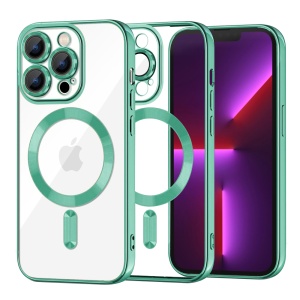 Husa pentru iPhone 13 Pro, SKYDDAR INNOVATION, Luxury Shield Magsafe, Protectie Antisoc, Verde deschis, set cu sticker