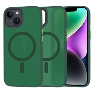Husa pentru iPhone 14, SKYDDAR INNOVATION, HaloFrost MagSafe, Antisoc, set cu sticker, Verde inchis